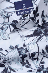 White Floral Cotton Slim Fit Casual Shirt